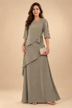 A-Line/Princess Scoop Neck Chiffon Floor-Length Mother of the Bride & Groom Dresses with Tiered Layers & Ruffles (SHI22501612)