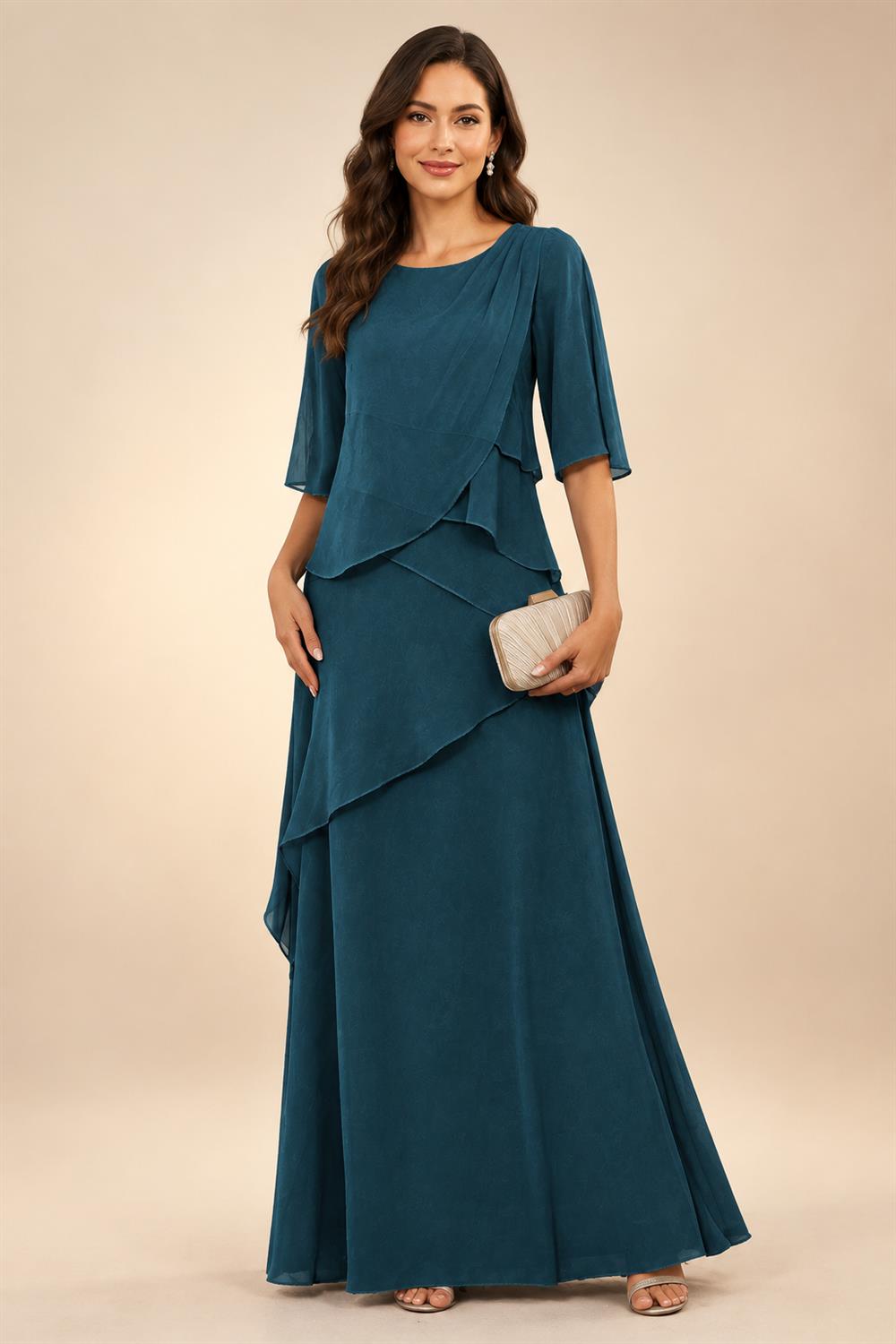 A-Line/Princess Scoop Neck Chiffon Floor-Length Mother of the Bride & Groom Dresses with Tiered Layers & Ruffles (SHI22501612)