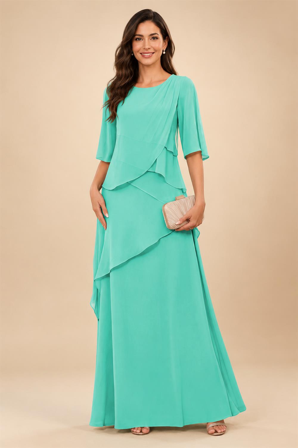A-Line/Princess Scoop Neck Chiffon Floor-Length Mother of the Bride & Groom Dresses with Tiered Layers & Ruffles (SHI22501612)