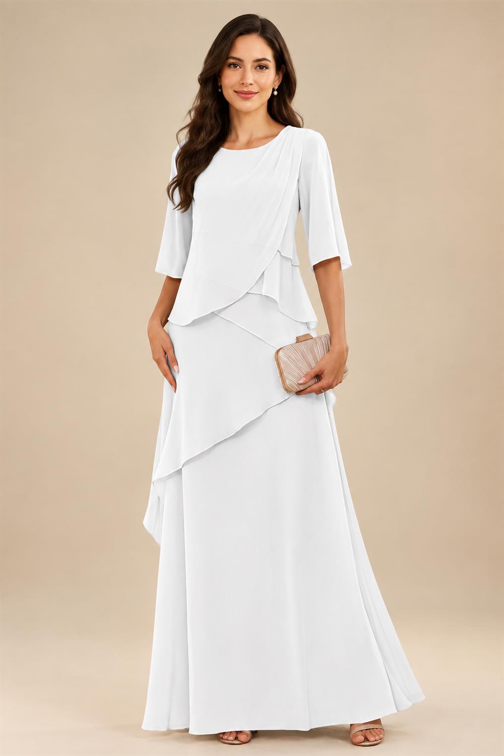 A-Line/Princess Scoop Neck Chiffon Floor-Length Mother of the Bride & Groom Dresses with Tiered Layers & Ruffles (SHI22501612)