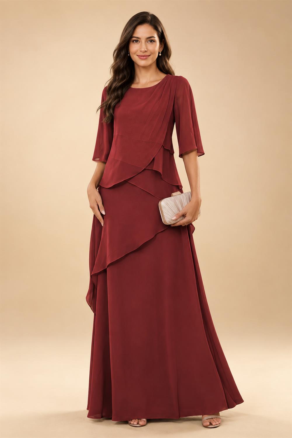 A-Line/Princess Scoop Neck Chiffon Floor-Length Mother of the Bride & Groom Dresses with Tiered Layers & Ruffles (SHI22501612)