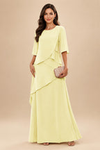 A-Line/Princess Scoop Neck Chiffon Floor-Length Mother of the Bride & Groom Dresses with Tiered Layers & Ruffles (SHI22501612)