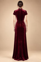 A-Line/Princess V-Neck Velvet Floor-Length Mother of the Bride & Groom Dresses with Ruched Waist (SHI22501614)