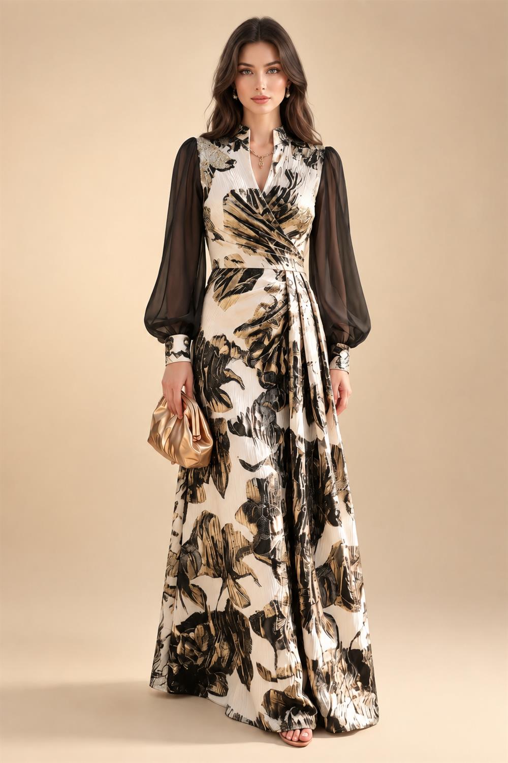 A-Line/Princess Scoop Neck Jacquard Floor-Length Mother of the Bride & Groom Dresses with Ruched Waist (SHI22501615)