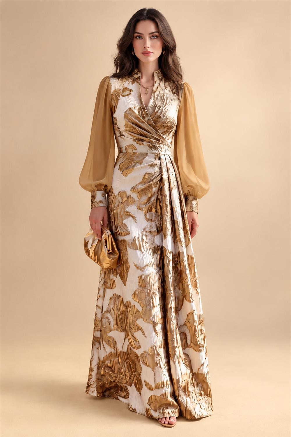 A-Line/Princess Scoop Neck Jacquard Floor-Length Mother of the Bride & Groom Dresses with Ruched Waist (SHI22501615)