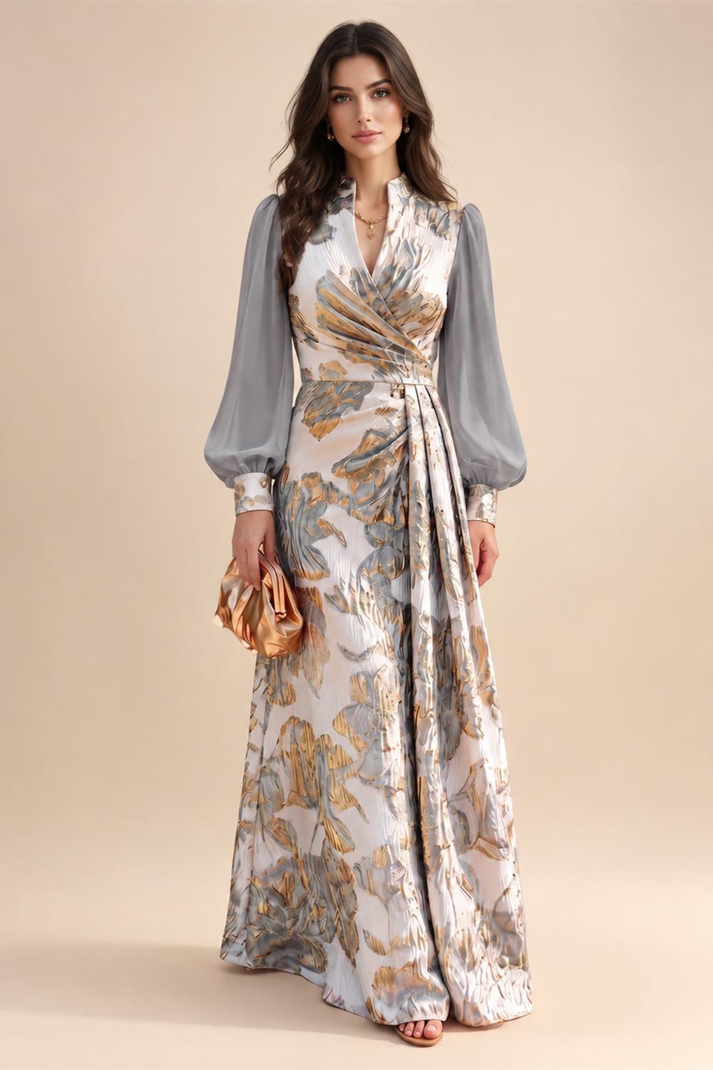 A-Line/Princess Scoop Neck Jacquard Floor-Length Mother of the Bride & Groom Dresses with Ruched Waist (SHI22501615)