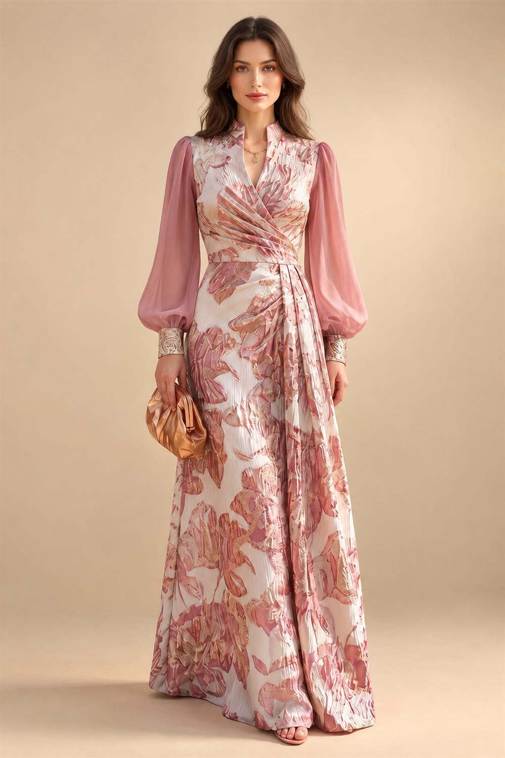 A-Line/Princess Scoop Neck Jacquard Floor-Length Mother of the Bride & Groom Dresses with Ruched Waist (SHI22501615)