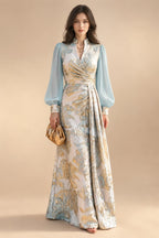 A-Line/Princess Scoop Neck Jacquard Floor-Length Mother of the Bride & Groom Dresses with Ruched Waist (SHI22501615)