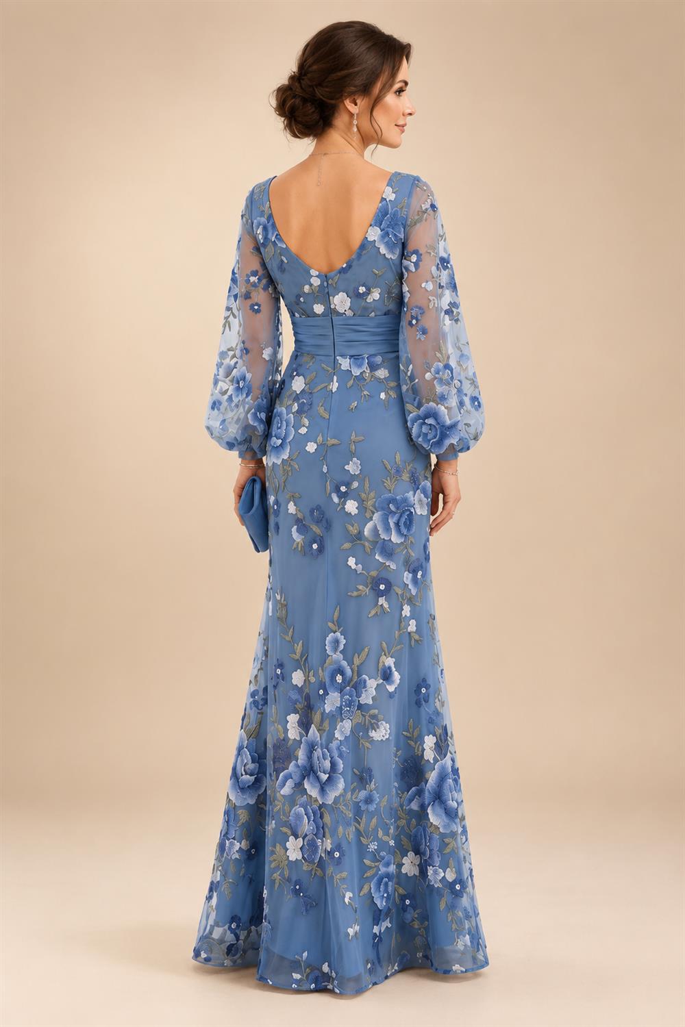 A-Line/Princess V-Neck Floral Embroidery Maxi Mother of the Bride & Groom Dresses with Ruched Waist (SHI22501624)