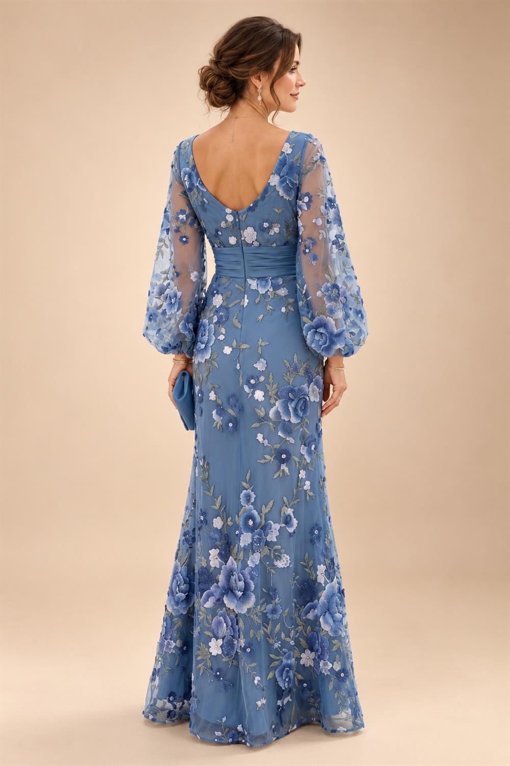 A-Line/Princess V-Neck Floral Embroidery Maxi Mother of the Bride & Groom Dresses with Ruched Waist (SHI22501624)