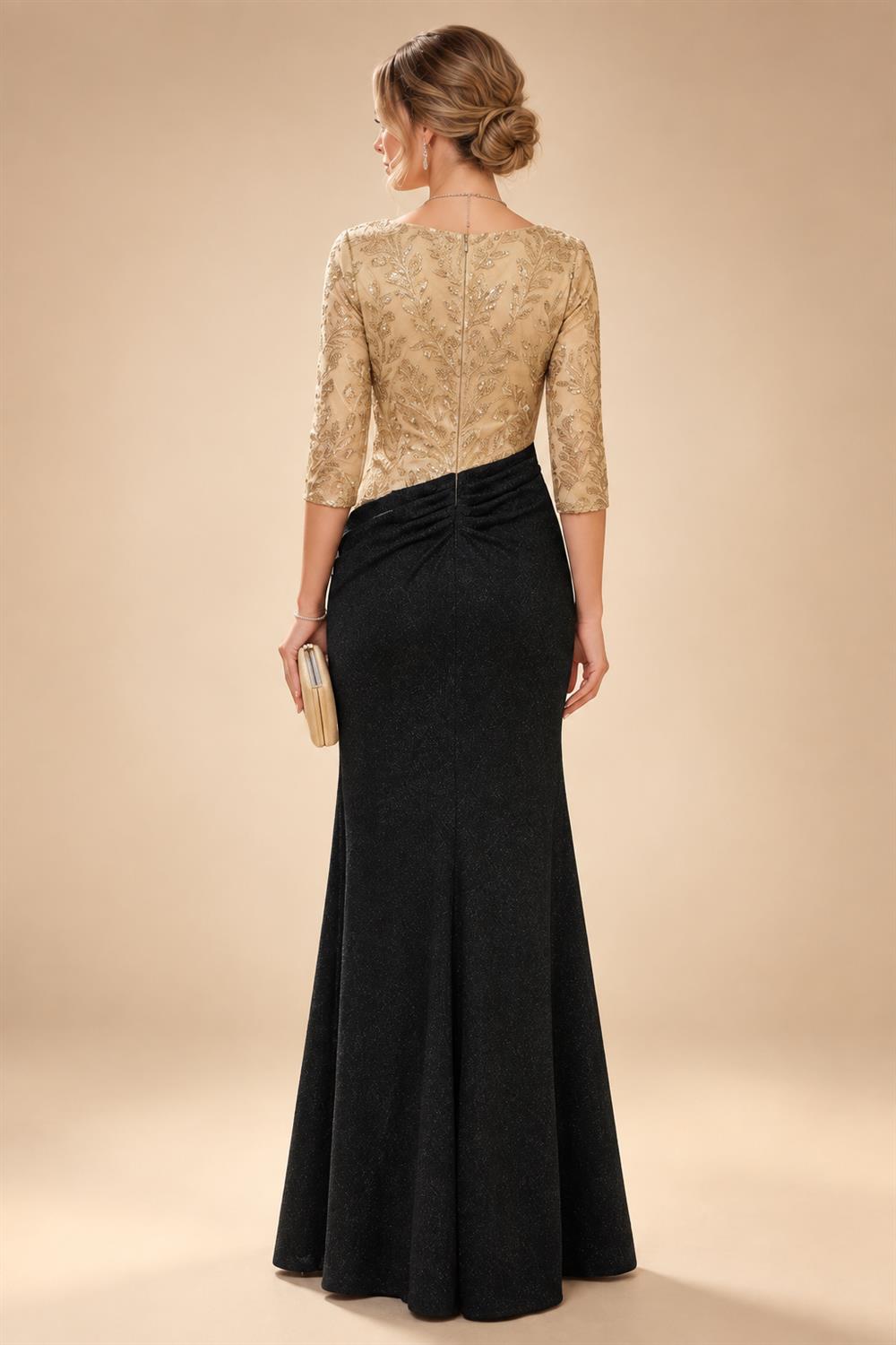 Sheath/Column Scoop Neck Lace Appliques Maxi Mother of the Bride & Groom Dresses with Ruched Waist & Sequin (SHI22501632)