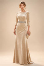 Sheath/Column Scoop Neck Velvet Floor-Length Mother of the Bride & Groom Dresses with Rhinestones (SHI22501640)