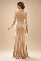 Sheath/Column Scoop Neck Velvet Floor-Length Mother of the Bride & Groom Dresses with Rhinestones (SHI22501640)