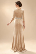 Sheath/Column Scoop Neck Velvet Floor-Length Mother of the Bride & Groom Dresses with Rhinestones (SHI22501640)