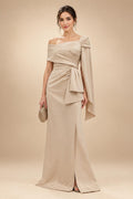 Sheath/Column Asymmetric Neck Satin Maxi Mother of the Bride & Groom Dresses with Side Sash, Slit & Ruched Waist (SHI22501643)