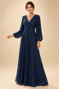 A-Line/Princess V-Neck Chiffon Floor-Length Mother of the Bride & Groom Dresses with Pleats (SHI22501646)