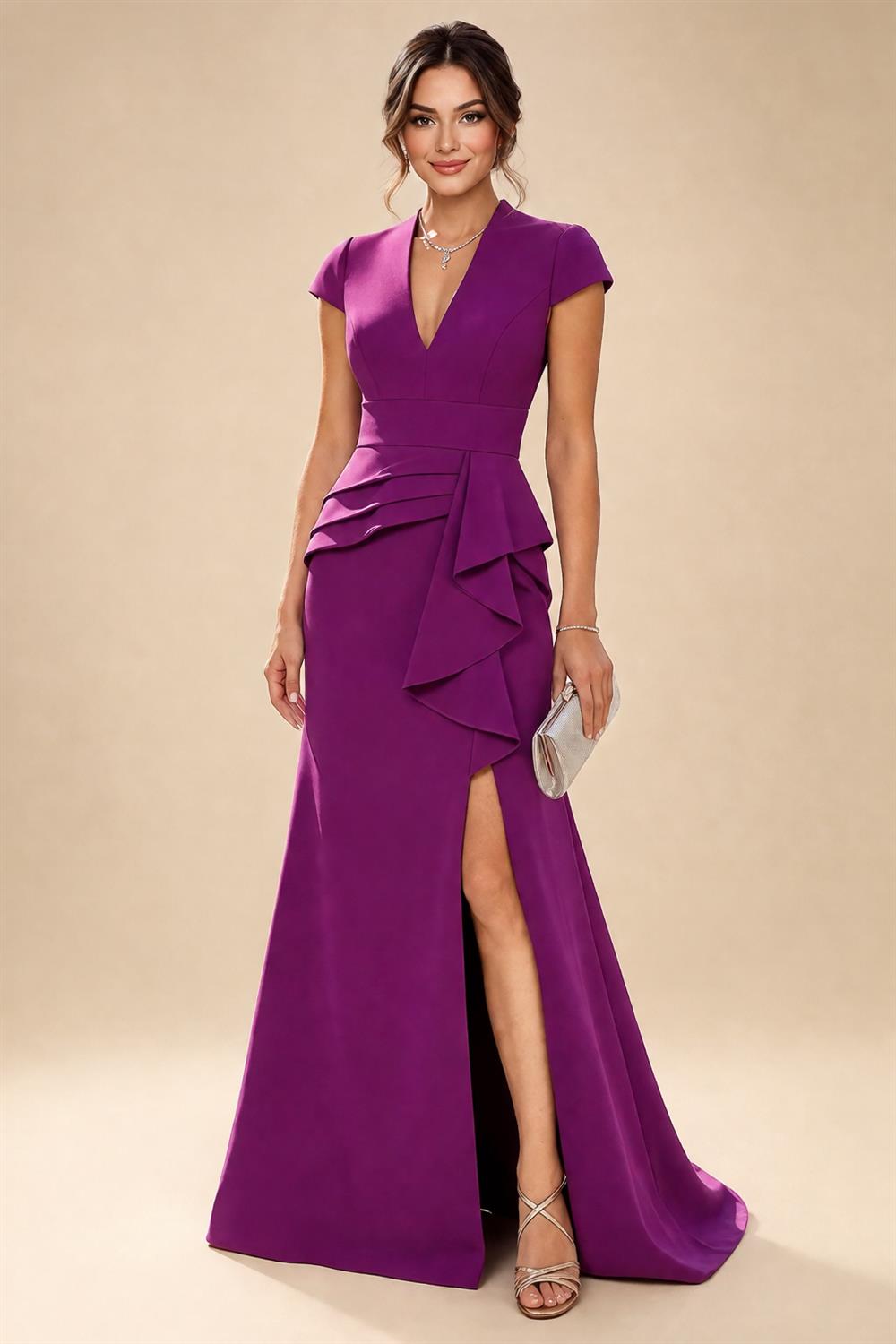 A-Line/Princess Off Shoulder Chiffon Floor-Length Mother of the Bride & Groom Dresses with Ruched Waist & Slit (SHI22501619)