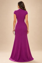 Sheath/Column V-Neck Jacquard Maxi Mother of the Bride & Groom Dresses with Ruffles & Slit (SHI25001047)