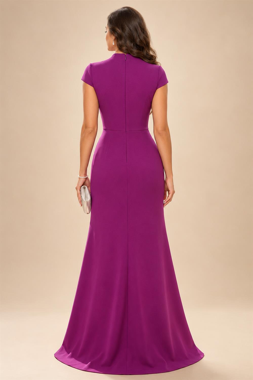 Sheath/Column V-Neck Jacquard Maxi Mother of the Bride & Groom Dresses with Ruffles & Slit (SHI25001047)