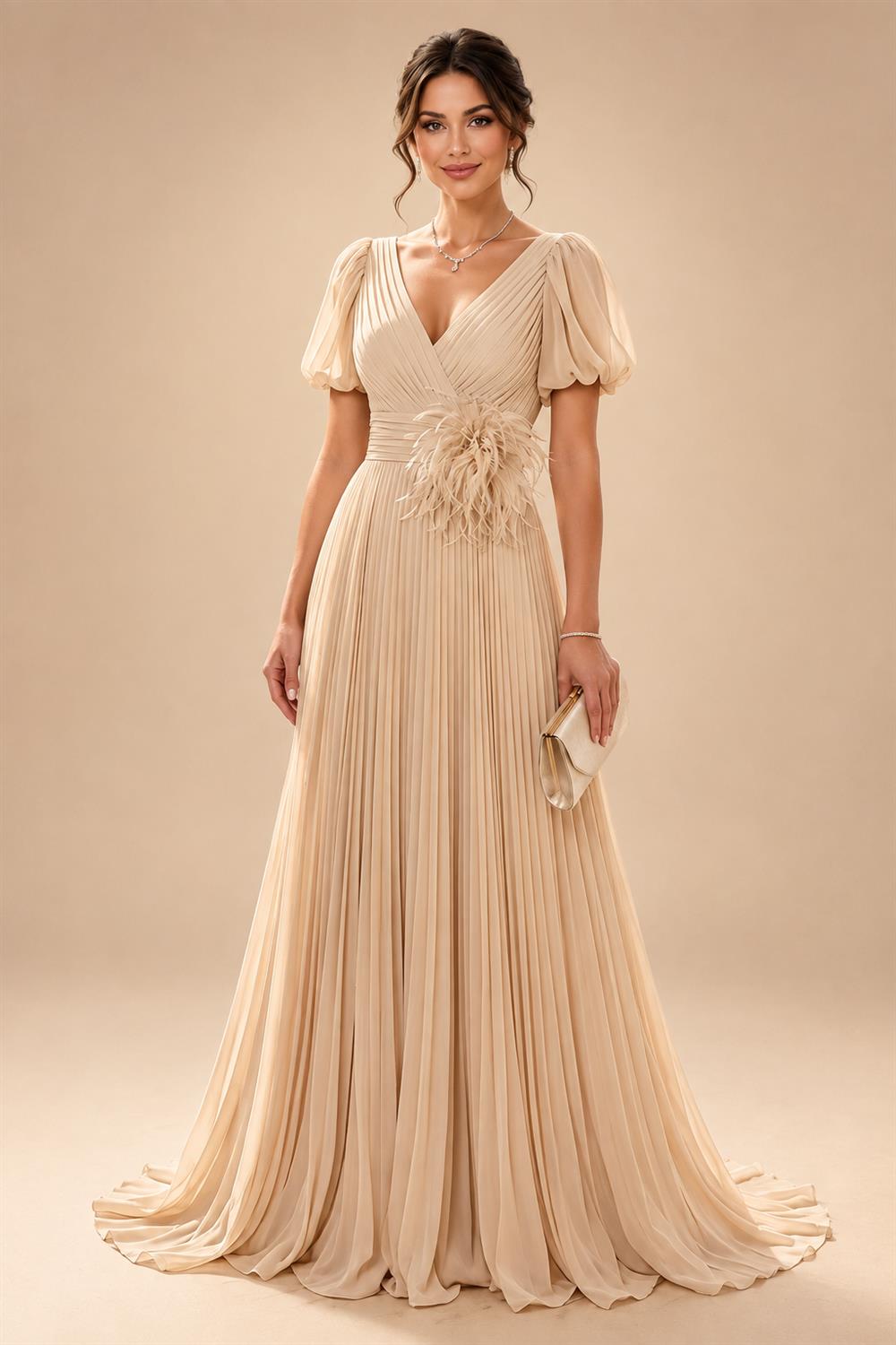 Sheath/Column Scoop Neck Chiffon Maxi Mother of the Bride & Groom Dresses with Lace Appliques, Sweep Train & Ruched Waist (SHI22501642)
