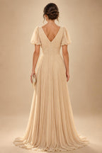 Sheath/Column V-Neck Jacquard Maxi Mother of the Bride & Groom Dresses with Ruffles & Slit (SHI25001047)
