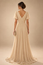 A-Line/Princess V-Neck Chiffon Floor-Length Mother of the Bride & Groom Dresses with Lace Appliques & Ruffles (SHI22501563)