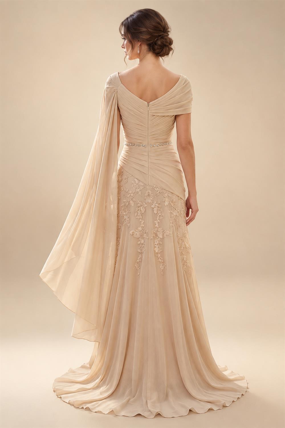A-Line/Princess Off Shoulder Chiffon Maxi Mother of the Bride & Groom Dresses with Lace Appliques, Rhinestone & Pleats (SHI22501655)