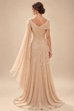 A-Line/Princess Off Shoulder Chiffon Maxi Mother of the Bride & Groom Dresses with Lace Appliques, Rhinestone & Pleats (SHI22501655)