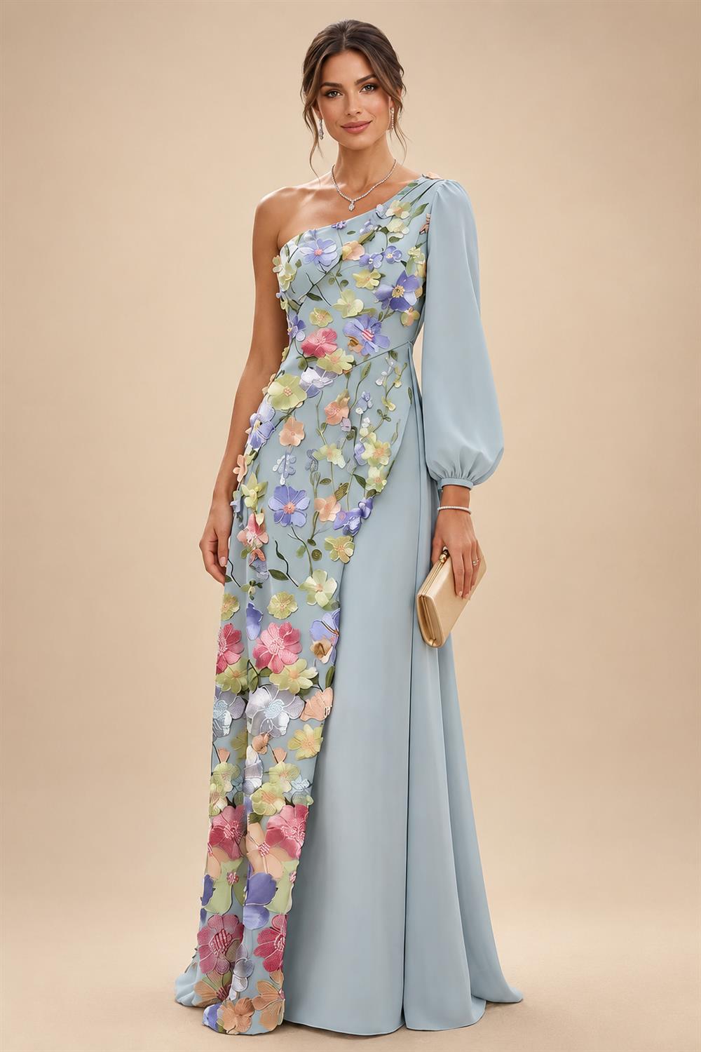 A-Line/Princess One Shoulder Floral Embroidery Floor-Length Mother of the Bride & Groom Dresses for Women (SHI22501656)