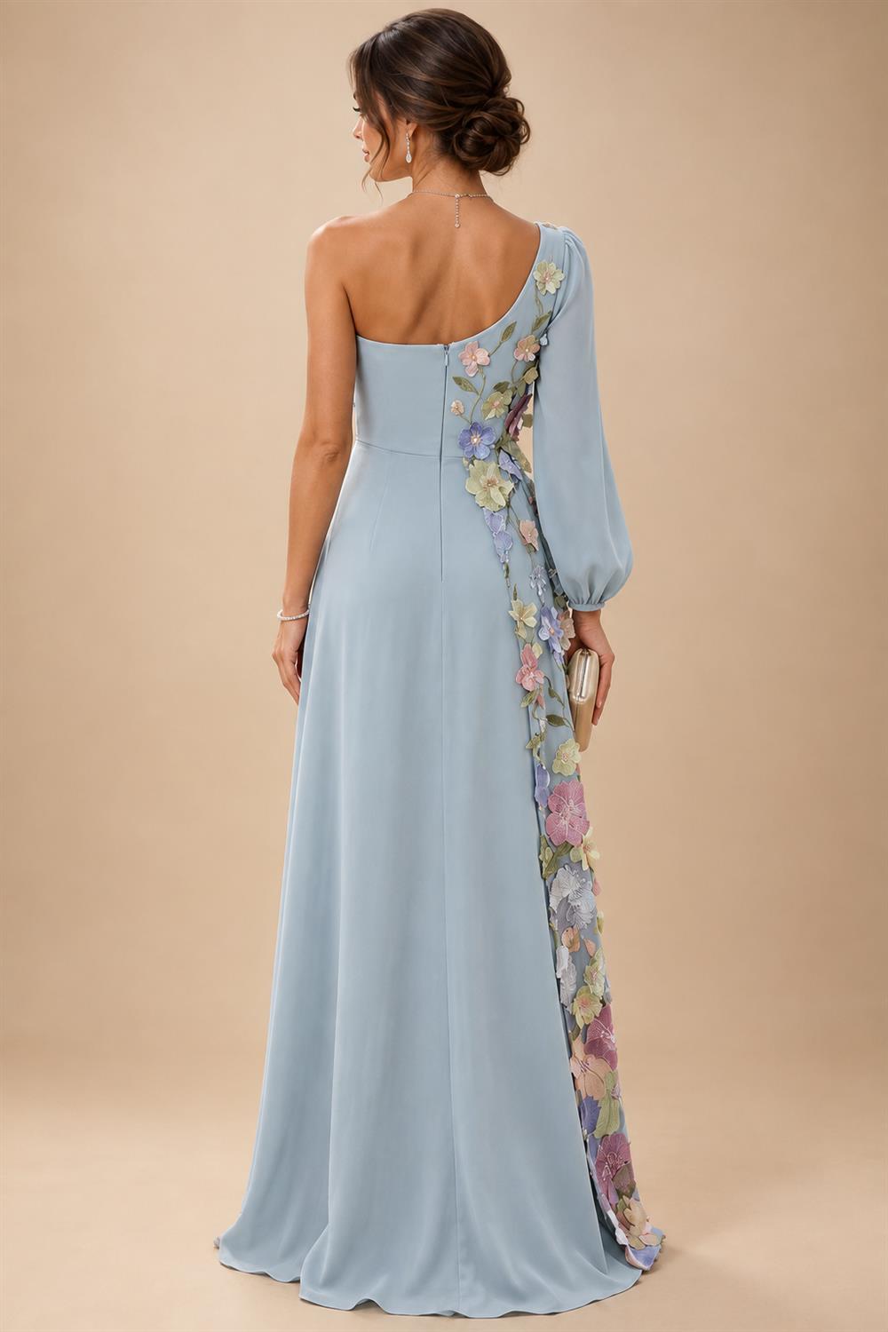 A-Line/Princess One Shoulder Floral Embroidery Floor-Length Mother of the Bride & Groom Dresses for Women (SHI22501656)