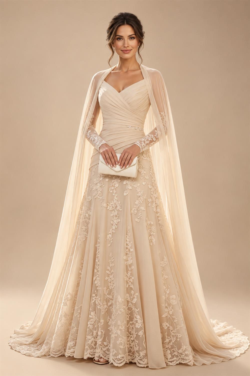 A-Line/Princess Strapless Lace Appliques Floor-Length Mother of the Bride & Groom Dresses with Pleats, Ruched Waist & Sweep Train (SHI22501664)