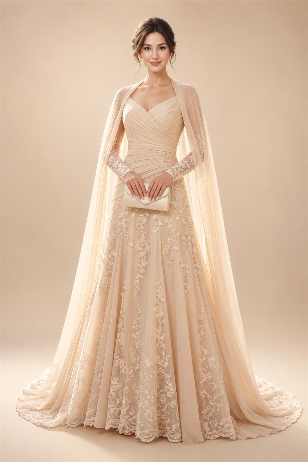 A-Line/Princess Strapless Lace Appliques Floor-Length Mother of the Bride & Groom Dresses with Pleats, Ruched Waist & Sweep Train (SHI22501664)