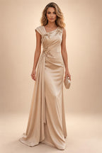 Sheath/Column Off Shoulder Stretch Jersey Floor-Length Mother of the Bride & Groom Dresses with Lace Appliques Sleeves & Slit (SHI22501550)