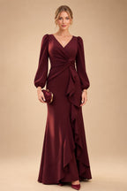 A-Line/Princess V-Neck Chiffon Floor-Length Mother of the Bride & Groom Dresses with Lace Appliques, Sequin & Ruffles (SHI22501608)