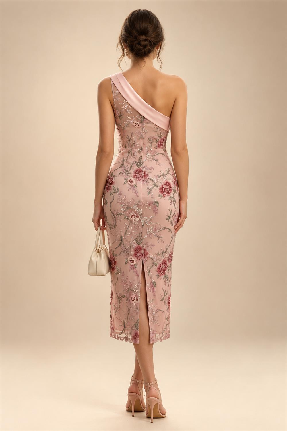 A-Line/Princess One Shoulder Tea-Length Mother of the Bride & Groom Dresses with Ruffles & Ruched Waist (SHI22501283)