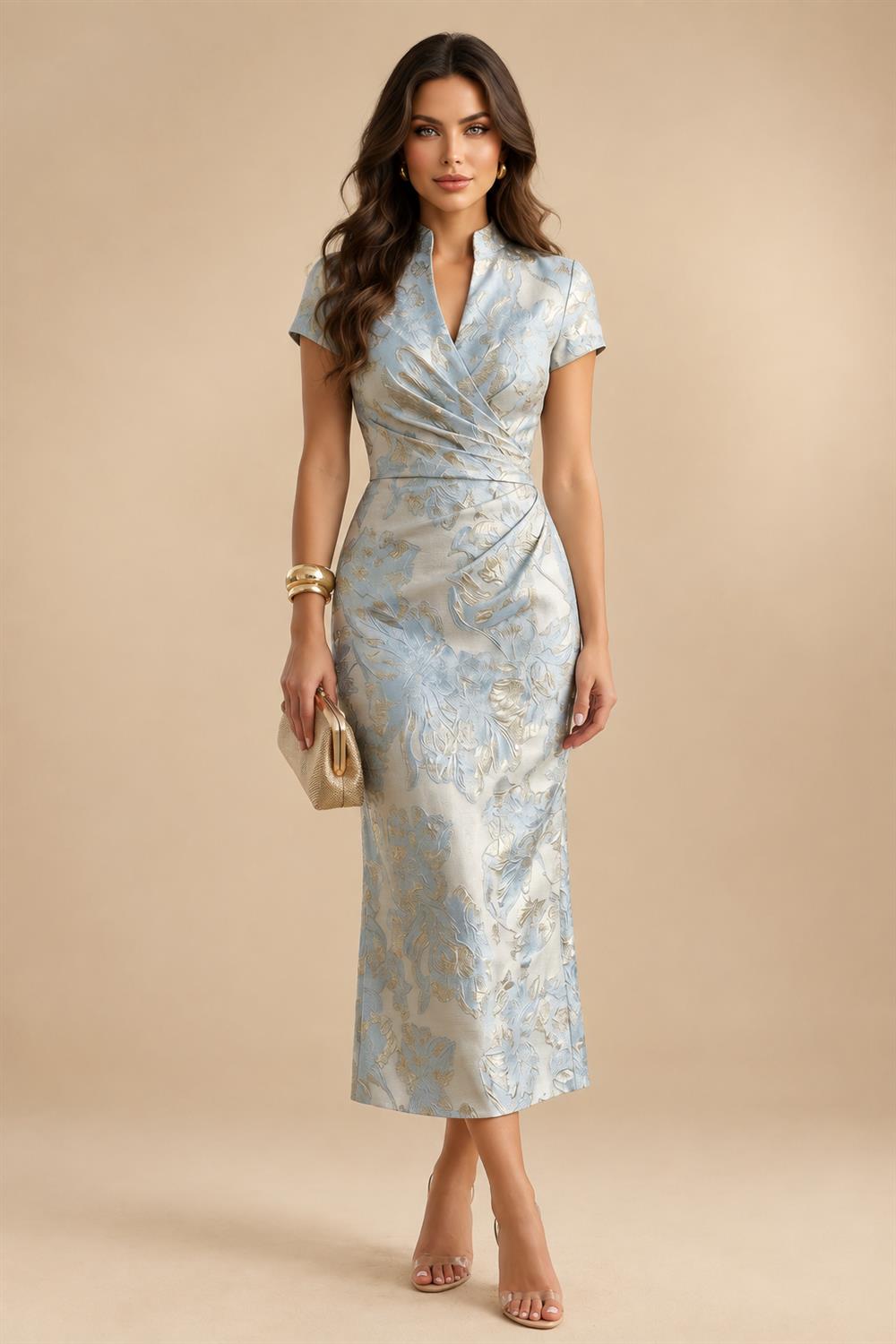 Mermaid Scoop Long Sleeve Floor Length Mother of the Bride Dresses with Peplum & Appliques (SHI22500269)