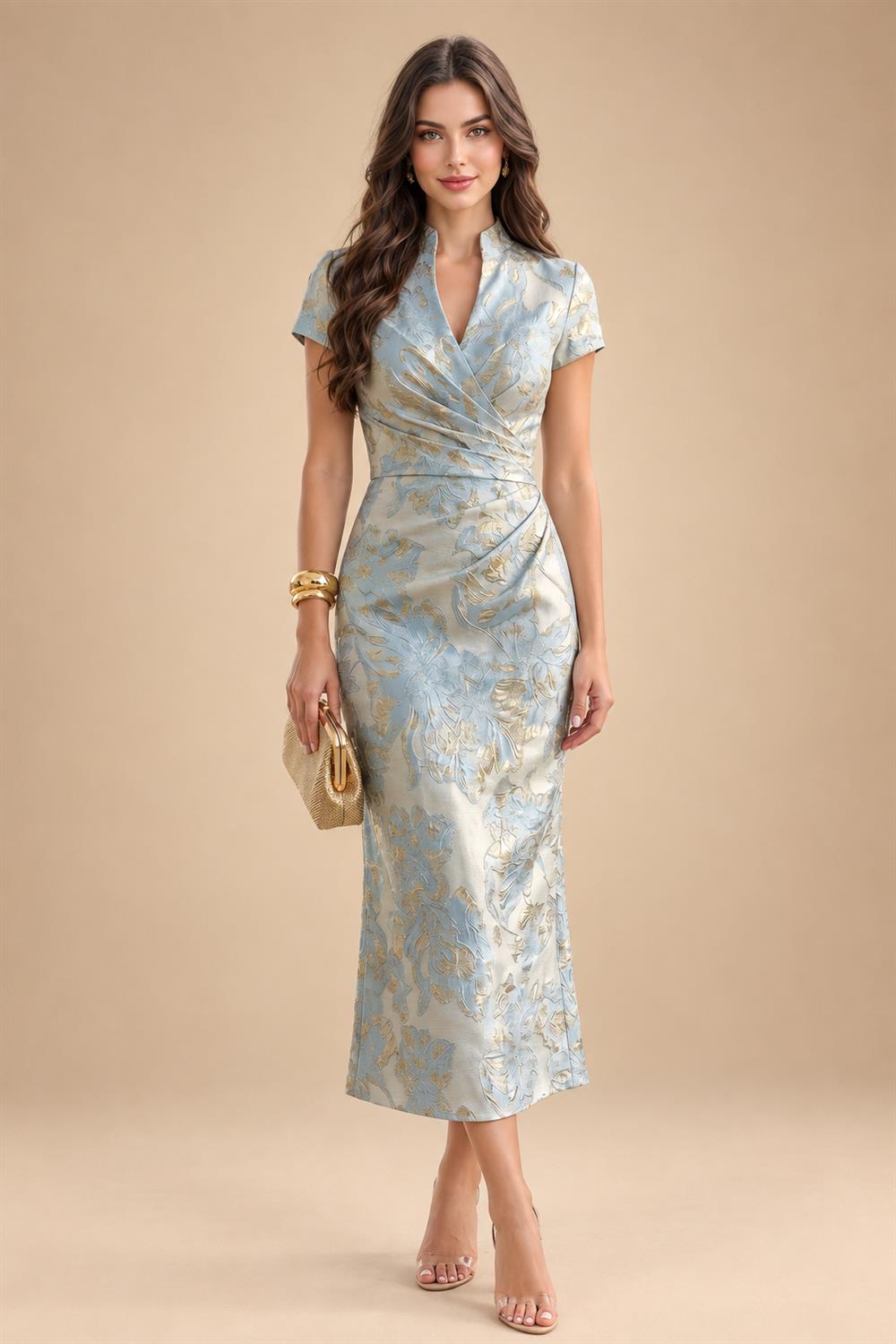 Sheath/Column Scoop Neck Satin Tea-Length Mother of the Bride & Groom Dresses with Ruched Waist & Rhinestones (SHI22501657)
