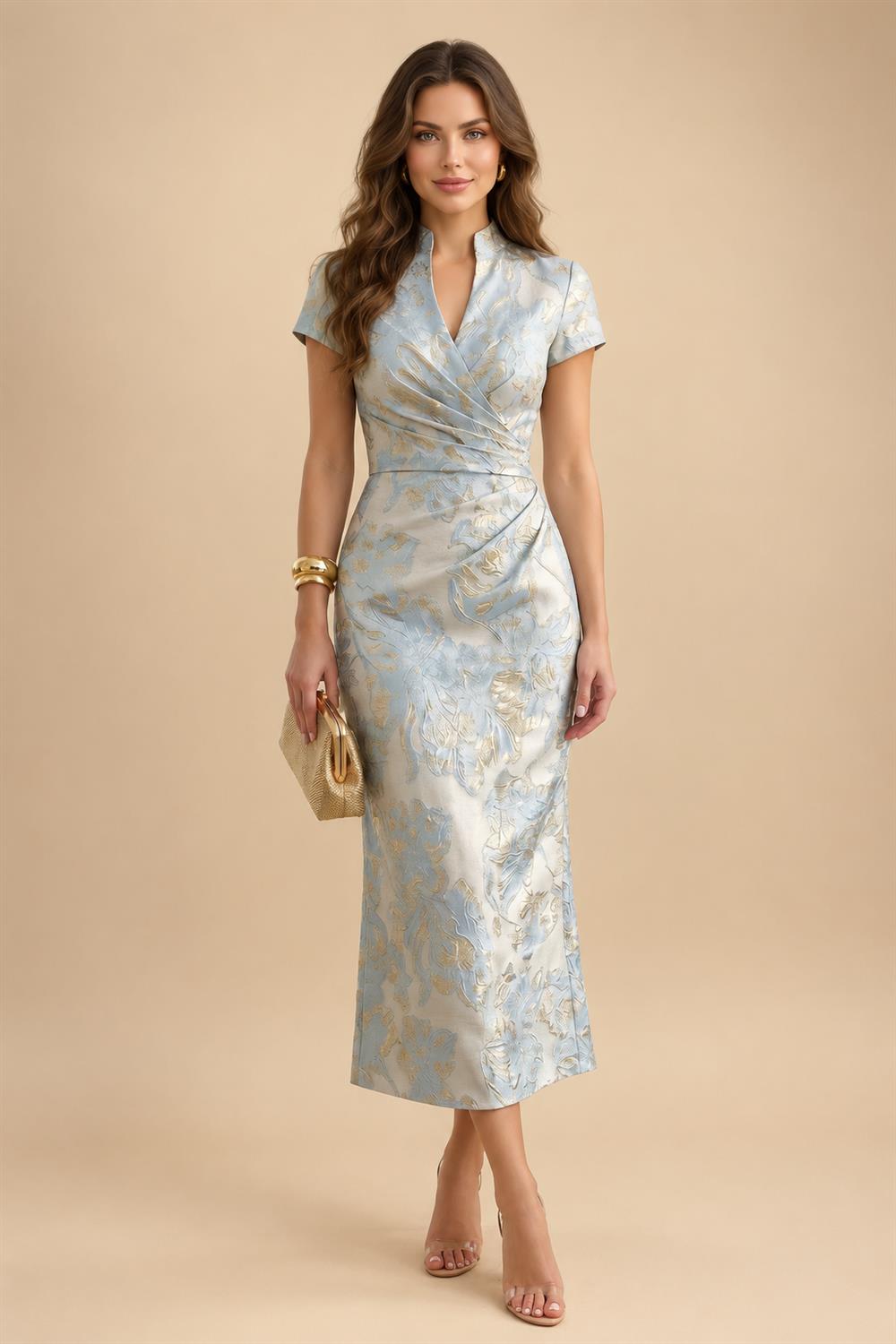 Sheath Floral Jacquard Off Shoulder Mother of the Bride & Groom Dresses with Flower (SHI22500777)