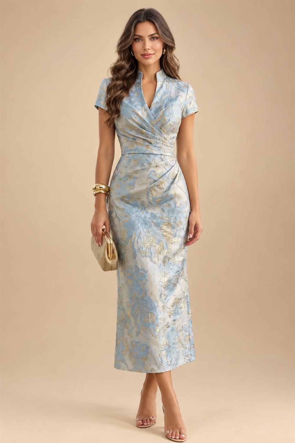 Sheath Floral Jacquard Off Shoulder Mother of the Bride & Groom Dresses with Flower (SHI22500777)