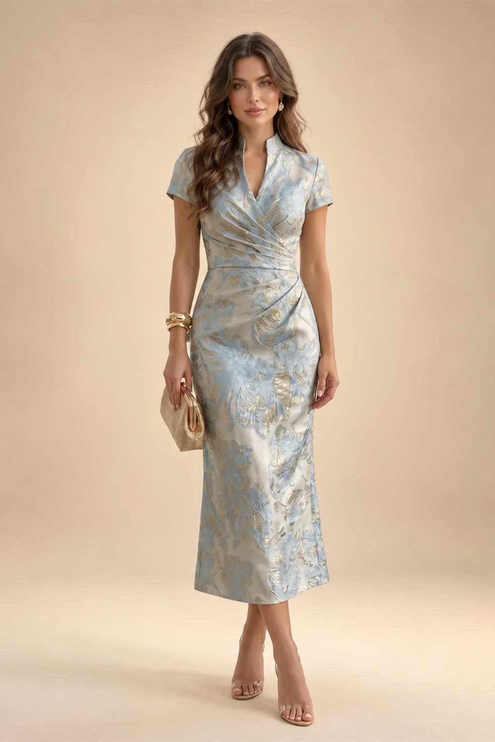 Jacquard Sheath Off the Shoulder Ruched Corset Mother of the Bride & Groom Dresses (SHI22500958)