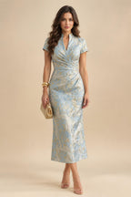 Sequin Floral Sheath/Column V-Neck Floor-Length Mother of the Bride & Groom Dresses with Ruched Waist (SHI22501219)