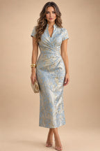 A-Line/Princess V-Neck Chiffon Maxi Mother of the Bride & Groom Dresses with Feather Trim & Pleats (SHI22501651)