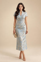 Sheath/Column Lace Appliques Maxi Mother of the Bride & Groom Dresses with Ruched Waist & Satin Bodice (SHI22501596)
