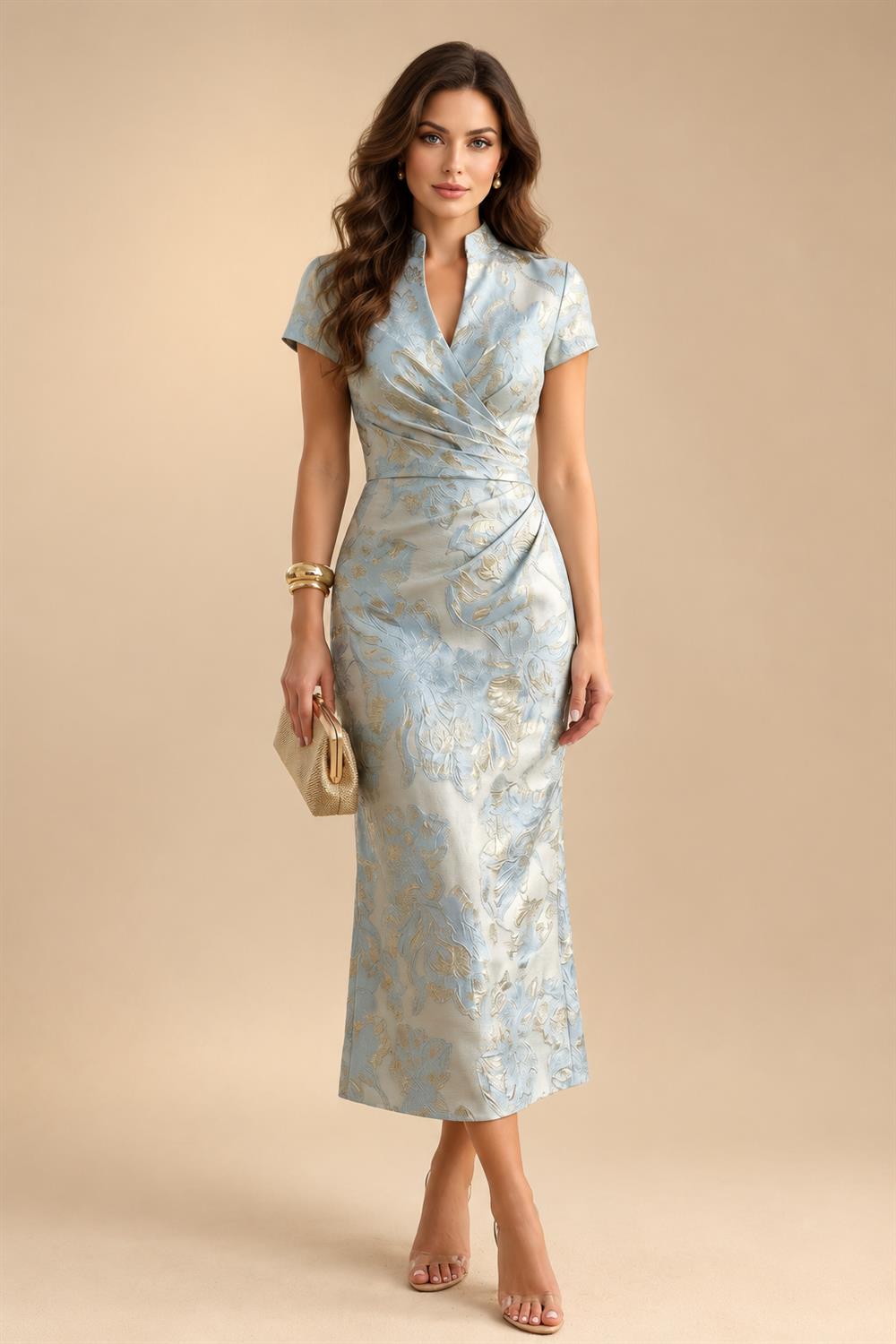 A-Line/Princess V-Neck Chiffon Maxi Mother of the Bride & Groom Dresses with Lace Appliques, Sweep Train, Ruffles, 3D Flowers & Ruched Waist (SHI22501653)