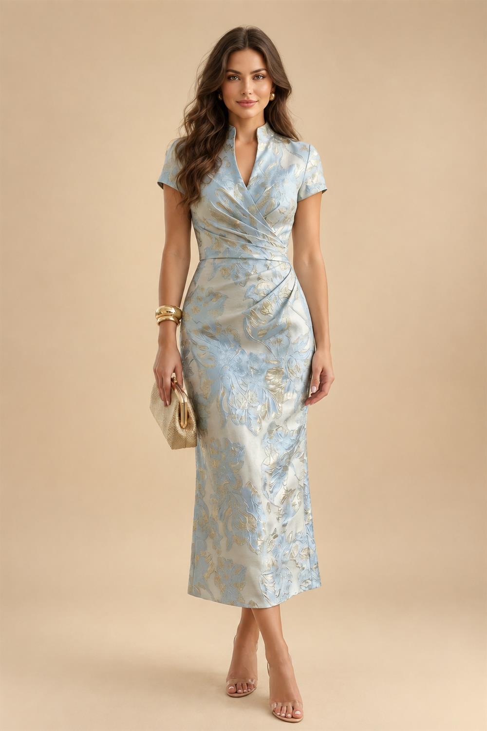 Sheath/Column Strapless Stretch Jersey Maxi Mother of the Bride & Groom Dresses with 3D Flowers & Slit (SHI22501694)