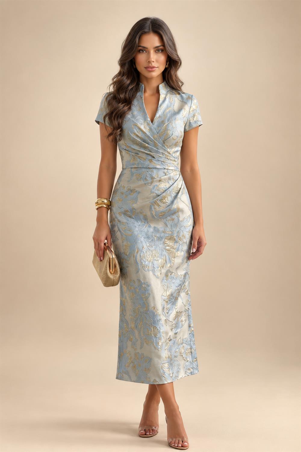 A-Line/Princess Scoop Neck Pleated Satin Evening Dresses with Sequins (SHI22500066)