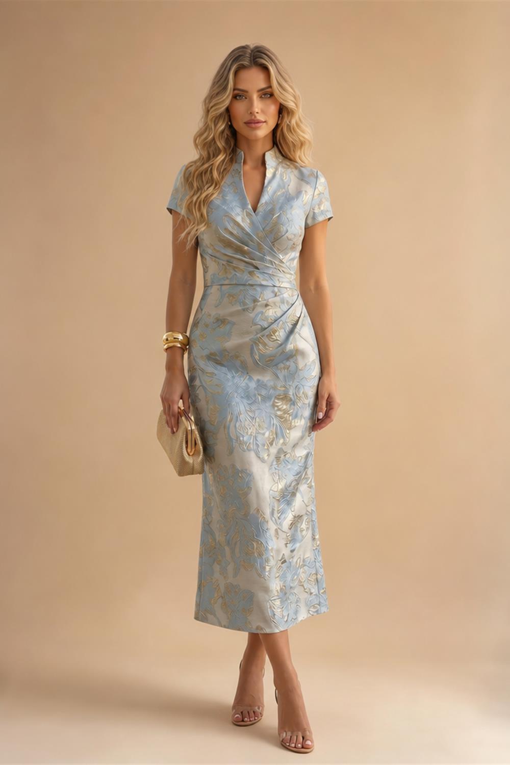 Jacquard A Line V Neck Ruffles Corset Mother of the Bride & Groom Dresses (SHI22500967)