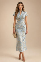 Jacquard A-Line/Princess V-Neck Floor-Length Mother of the Bride & Groom Dresses with Ruched Waist & Pockets (SHI22500984)