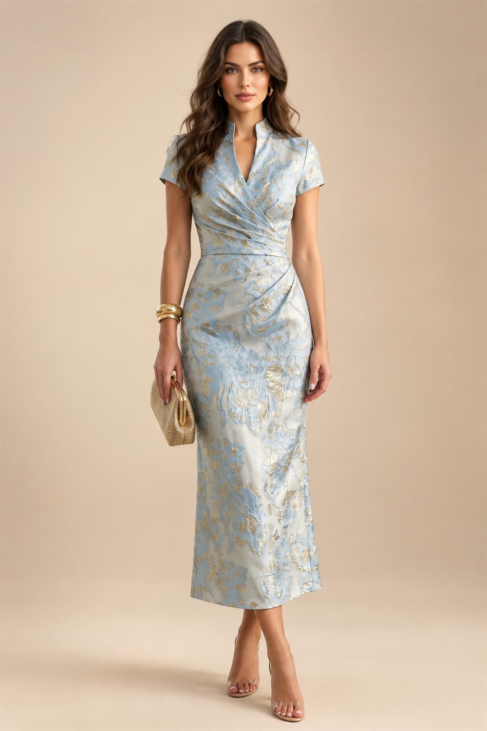 A-Line/Princess V-Neck Floral Embroidery Maxi Mother of the Bride & Groom Dresses with Ruched Waist (SHI22501624)