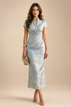 A-Line/Princess V-Neck Floral Embroidery Maxi Mother of the Bride & Groom Dresses with Ruched Waist (SHI22501624)
